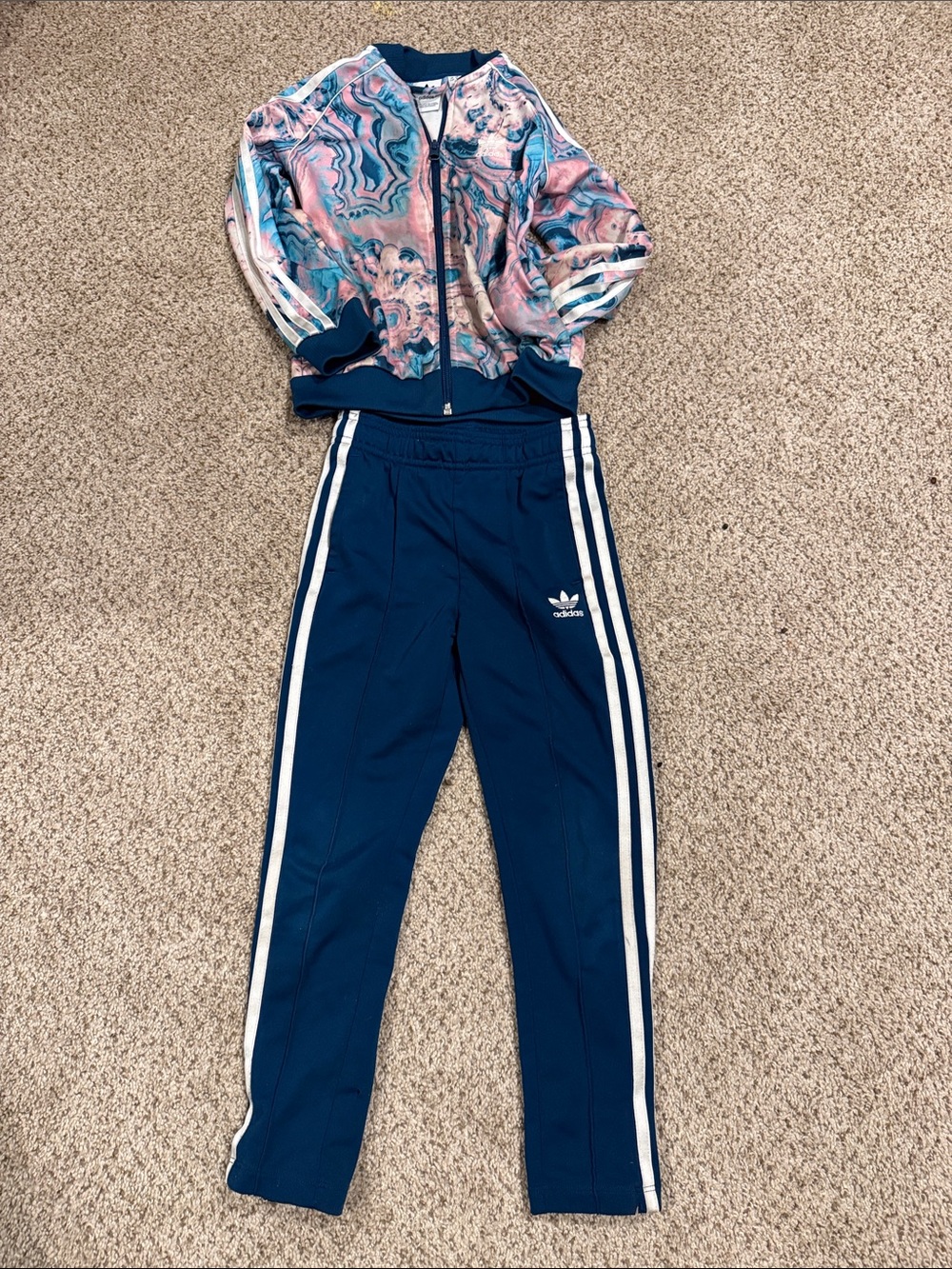 adidas Kids Navy Blue Track Pants with White Stripes